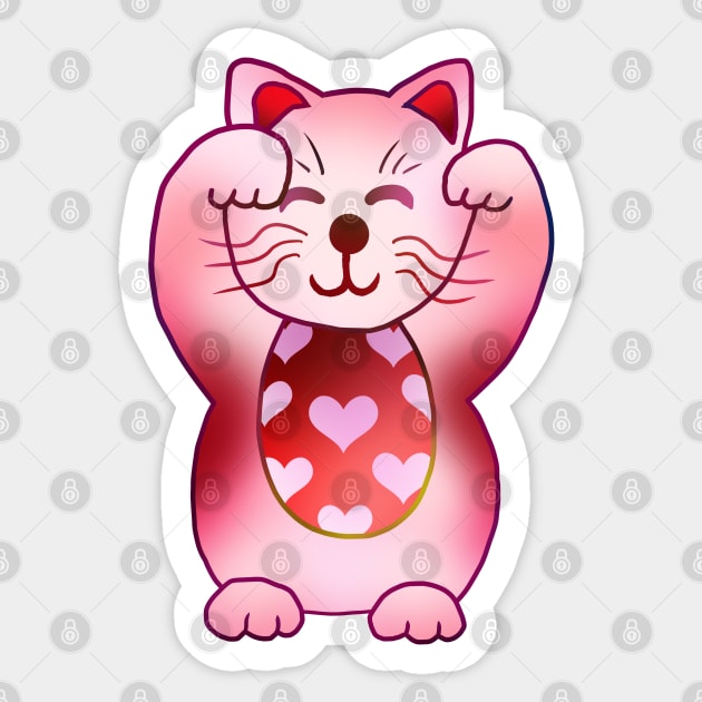 Two paws up pink hearts maneki neko lucky cat Sticker by cuisinecat